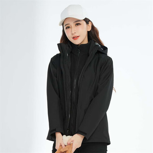 Simboo three-in-one jacket for men and women's outdoor new cold-proof wind-proof mountaineering suit autumn and winter plus velvet thickened jacket jacket 12805 black-women XL