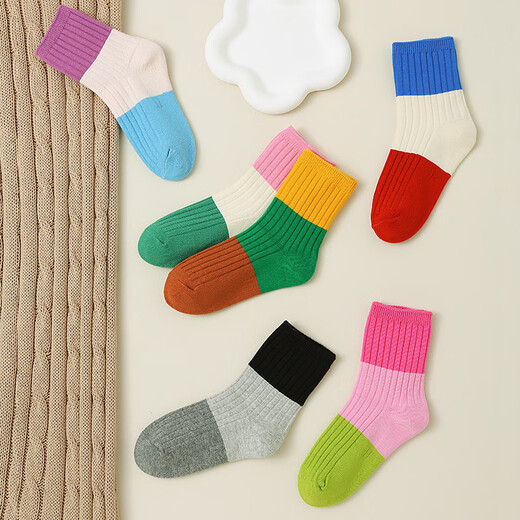 Six-fingered mouse boys and girls socks autumn and winter trendy ins baby girl thick cotton socks princess middle tube little boy medium and large children's children's socks 92A (double needle three primary colors) male 5 pairs one size fits all recommended 4-6 years old (shoe size 27-30 size / sock label 6-9 years old)