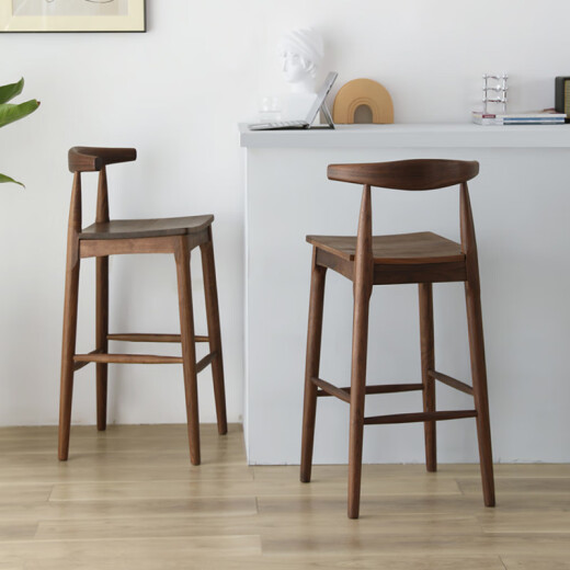 Yinshan Sumu North American black walnut bar chair home modern simple solid wood bar stool Nordic Japanese style solid wood cushion 75 seat height