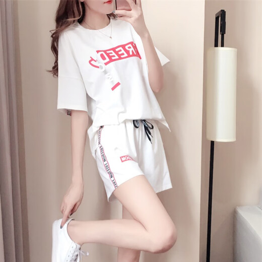 Xianqi shorts women's casual suit women's shorts sportswear summer new style 2020 Internet celebrity fashion fat MM large size short-sleeved T-shirt two-piece set trendy white please take the corresponding size