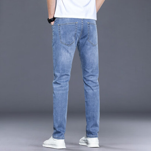 Lee Cooper High-End Ice Oxygen Bar Jeans Männer schlanker gerade koreanischer Stil elastischer hellfarbener längerer langer Hosen 20 1048 Hellblau reguläre 28 Größen pro Größe