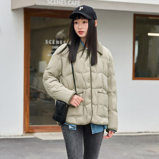 Tambor Down Jacket Women's Short Lapel Korean Style Loose Corduroy Jacket for Women TD236266 Milk Tea Brown 165