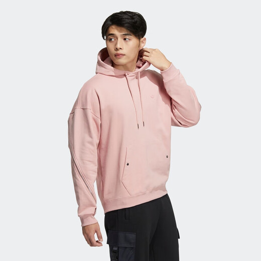 阿迪达斯 （adidas） 三叶草卫衣外套男装春秋季男士运动服宽松针织连帽套头衫上衣 HH9435粉色内里毛圈  S