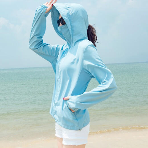 Antarctic sun protection clothing for women 2020 summer new anti-UV women's clothing Korean fashion versatile loose slim hooded short coat N7-GD363-6968-light blue please take the correct size