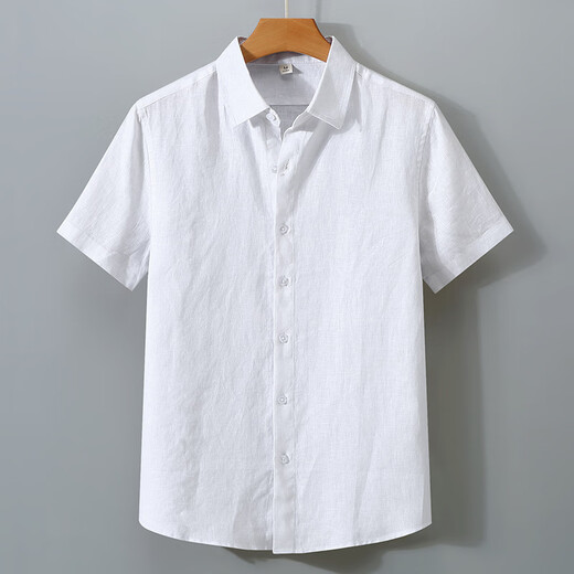 100%纯亚麻料短袖衬衫男士日系复古棉麻布上衣服夏季薄款休闲衬衣 灰色935  薄款 XL （135-155斤）