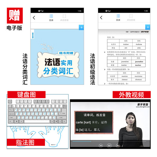 零起点法语金牌入门：发音单词句子会话一本通 附赠外教视频+双速音频+语法手册+键盘贴 法语入门自学教材 法语语法 分类词汇电子版