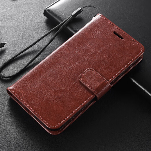 Suitable for Huawei Enjoy 60 mobile phone case flip-top leather case MGA-AL40 protective cover Enjoy 60 shell sixty all-inclusive anti-fall and explosion-proof soft-sided wallet card magnetic buckle with brown@ingenious craftsmanship@+full-screen tempered film+lanyard Enjoy 60