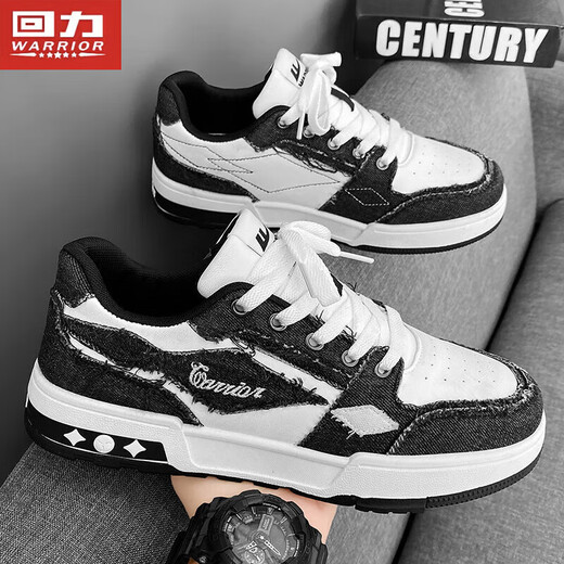 Chaussures occasionnelles guerrières Chaussures de planche d'épissage pour hommes à lacets pour hommes confortables Chaussures pour hommes 1449 blanc / noir 42