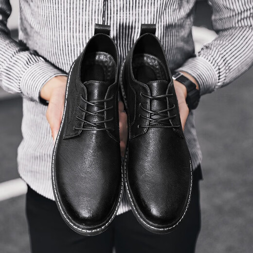 
LANPUDO new products men's leather shoes trendy autumn and winter men's shoes comfortable soft sole casual shoes men's fashion Korean business shoes black (9920) 41
