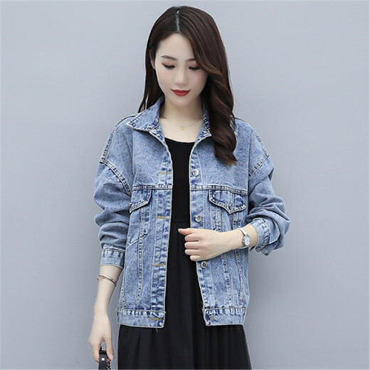 HMDIME Denim Short Jacket Women's 2020 Autumn Women's Korean Style Loose BF Style Versatile Student Loose Top SXSH5810 Light Blue M