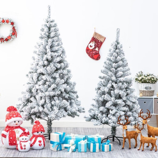 Tingmo snow Christmas tree decoration simulation tree home decoration tree hotel mall Christmas decoration Christmas scene decoration snowflake blue-1.2m Christmas tree set meal