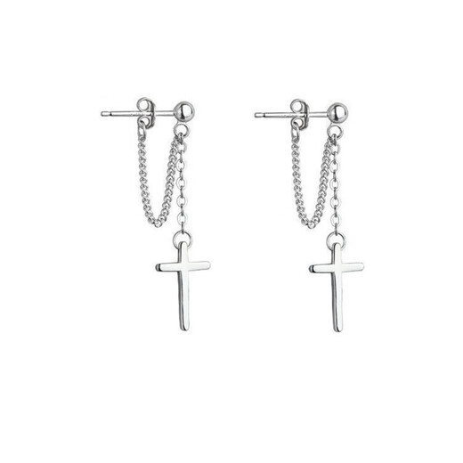Hai Yiduo personalized cross earrings, handsome hip-hop earrings, cool style, high-end couple pendant earrings, social punk ear clips, cross chain, pair of earrings