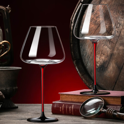 Genas Black Tie Crystal Red Wine Glass Set Home Goblet Burgundy Large Red Rod High-end Luxurious Decanter Wine Set Black Tie Red Rod Crystal Cup 590ml 2 Pack