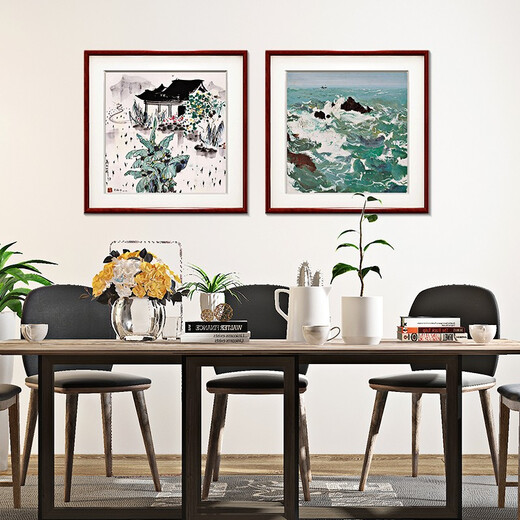 Zi Teng Suixuan Wu Guanzhong ink painting new Chinese style modern living room decoration painting restaurant dining room hanging painting bedroom mural Chinese style Figure 7 50*50cm mahogany color solid wood frame