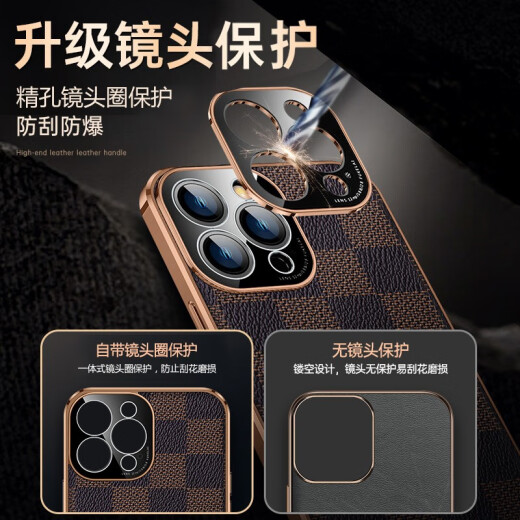 Jianmei is suitable for Apple 13 mobile phone case, Apple 13promax protective case, 13mini lens, all-inclusive anti-fall leather case, high-end leather business case, all-inclusive mobile phone case, Apple 13promax plaid back shell