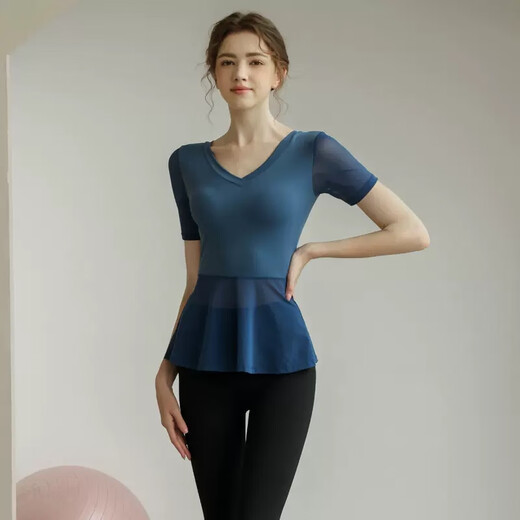 Sporn yoga clothing women's suit summer new short-sleeved thin fitness clothing loose large size professional Pilates sports suit pink top (with chest pad) + leg shaping trousers XXL (140-160Jin Jin equals 0.5 kg)