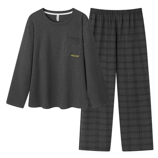 Herren-Pyjama für Männer im Frühling, Herbst und Winter, langärmelige lässige lockere lockere plus fett plus großer einfacher rundes hals, um außerhalb von Yex9905 l zu Hause zu tragen