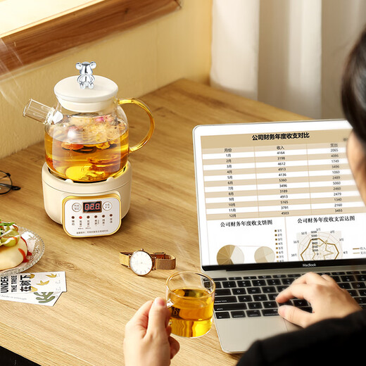 Mini multifunctional health pot for small offices and mini homes for 2024 new models of teapots, teapots, stewers, heat-resistant all-glass floral teapots for one person, smart model 0.8L