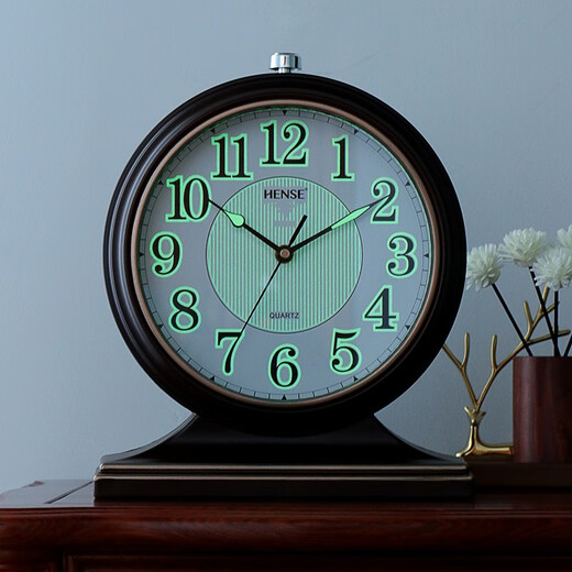 Hanshi (Hense) Luminous Table Clock Living Room Decoration Table Clock Bedside Clock Office Wall Watch Household Simple Creative Quartz Clock HD22 Brown (Height 33cm)