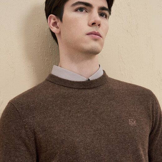 EMZ Ordos wool cashmere men's sweater autumn and winter simple solid color round neck men's sweater