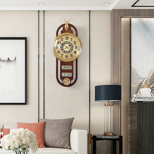 Zhizhen New Chinese style living room perpetual calendar wall clock creative atmospheric Chinese style wall clock household decorative wooden clock 6172-imitation copper model-brand movement
