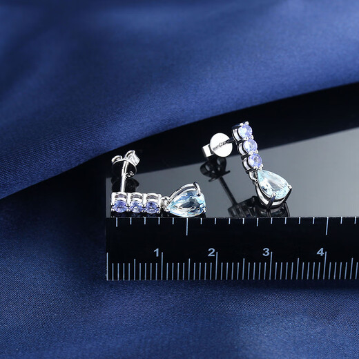 Musi Smart Water Drop Tanzanite Aquamarine Stud Earrings 925 Silver Women's Sapphire Blue Earrings Versatile Earrings