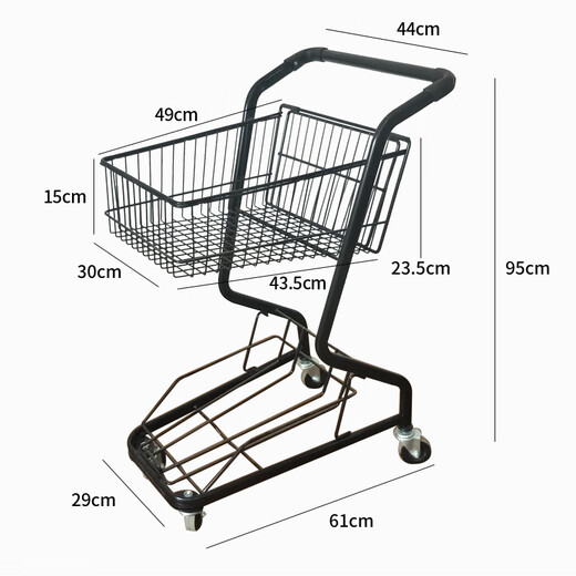 Ruhao shopping cart supermarket shopping mall trolley tally purchase trolley grocery shopping trolley double-decker shopping cart pink