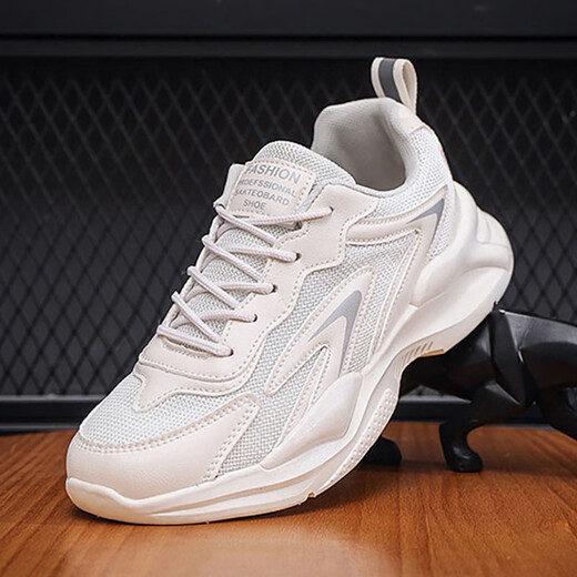 Wei Guang, Papa Schuhe Männer atmungsaktives Mesh-Laufschuhe dicker alleinerhöhender Schuhe Retro lässige und vielseitige Walking-Sneakers Beige 42