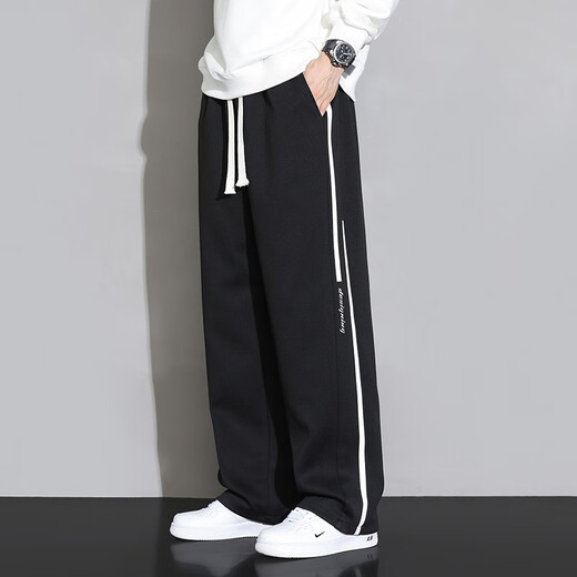 Pantalones de Vetecocoff para hombres en primavera y otoño Pantalones casuales sueltos para hombres para pantalones deportivos de hombres para pantalones de pierna ancha recta de hombres para hombres 2356 Negro L [sugerido 110-130Jin [Jin equivale a 0.5 kg]]]