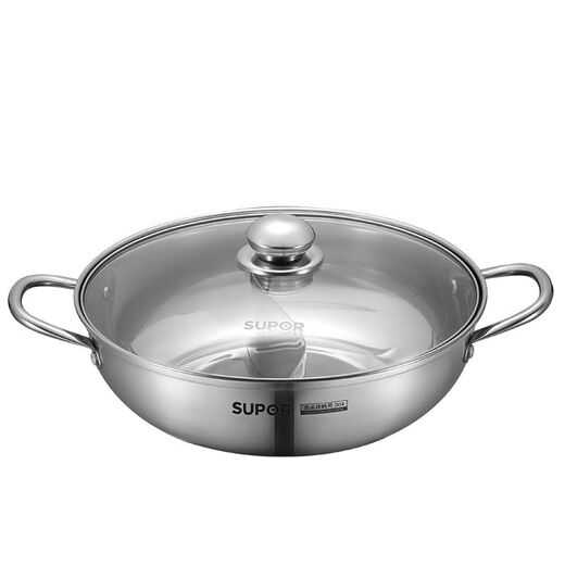 SUPOR hot pot household 304 stainless steel thickened shabu-shabu soup pot multifunctional gas induction cooker universal 30cm three-layer bottom