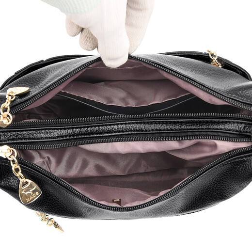 XUEAIDAISHU (XUEAIDAISHU) Women's Genuine Leather Shoulder Bag 2025 New Middle-aged and Old Mother Bag 40 Years Old 50 Women's Bag Crossbody Bag 60 Mother Gift Black Gift Box + Gift Bag + Hand Bag Card Holder