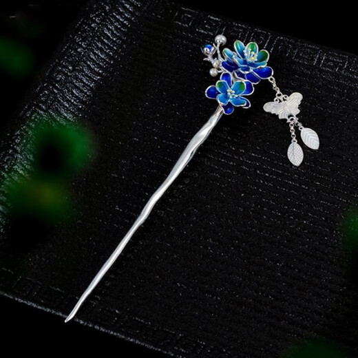 Zhou Dajin CHOW TAI KING peach blossom hairpin for women, ancient style hairpin, tassel hairpin, headdress gift, Valentine's Day birthday gift for girlfriend, cloisonne peach blossom hairpin