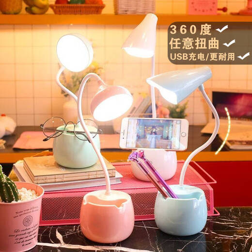 湖绵台灯学习少女心学生宿舍可充电插电可爱笔 可爱笔筒 粉色花朵