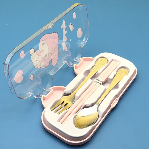 Sanrio Children's Tableware Set 304 Stainless Steel Spoon Fork Chopsticks Tableware Box Portable Cute Three-Piece Set Storage Box Random Set