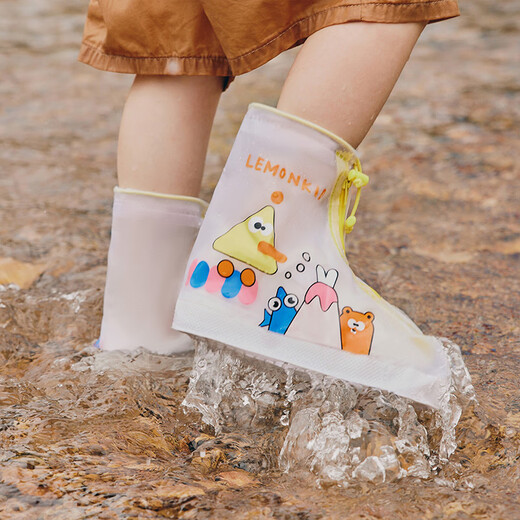 Couverture de botte de pluie de la pluie pour enfants de Lemonkid Cover de chaussure de pluie à fond plat garçons et filles couverture de chaussures imperméables anti-glipt Leco Huang S
