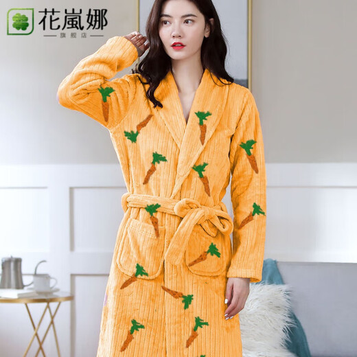 花岚娜（HUALANNA）秋冬季珊瑚绒睡袍女加厚中长款浴袍浴衣睡衣女士睡裙家居服法兰绒 大红睡袍Y702 L（适合85-130斤）