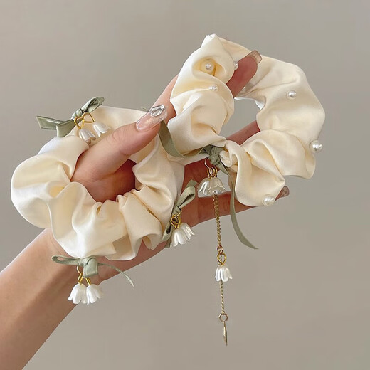 Lily of the valley flower hair accessories headband for women, high-end bow, large intestine hair tie, forest style hair rope, hair tie, satin headband, lily of the valley flower bow