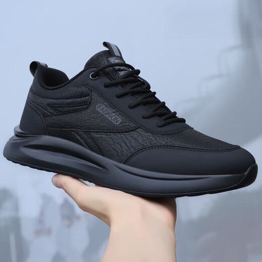 筏芯秋季男鞋2024新款透气潮鞋男士运动鞋皮面休闲百搭工作跑步鞋子男 棕色 6231-1冬季加绒保暖棉鞋 38  标准运动鞋码