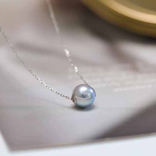 WEIYAN Zhen Duo Ma Pearl Pendant 18K Gold Round Seawater Pearl Passepartout Pendant Single Bare Bead Clavicle Chain Women's O-shaped Chain 7-8mm
