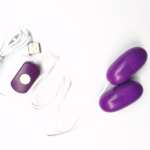 Wired remote control frequency conversion dual powerful vibration USB direct plug electric vibrating massage stick car co-pilot play teasing purple + 3 packs of lubricating oil + storage bag