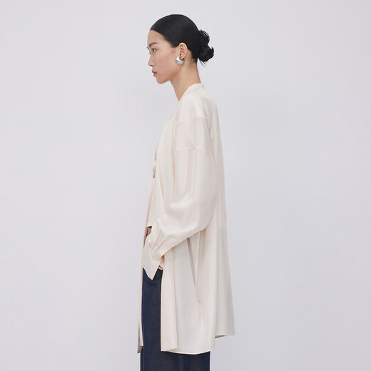 LESS【精工系列】春秋设计感衬衫女桑蚕丝长款衬衣外套2N7210920 687/淡粉 L