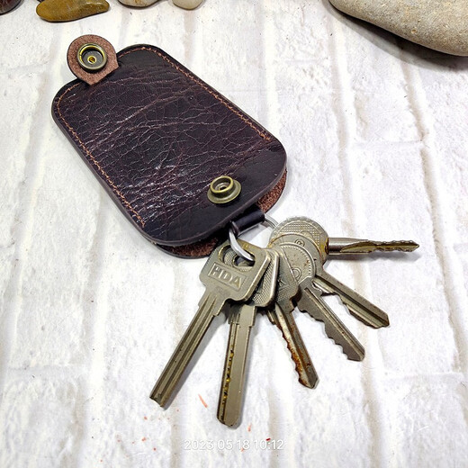 Bronck Pull-out kleine Schlüsselbeutel Mini Ultra-dünn tragbarer Männerkopfschicht Cowide Draw String Key Cover Key Bag Damen 1858 S-vegetierbares Bräunungskoffer