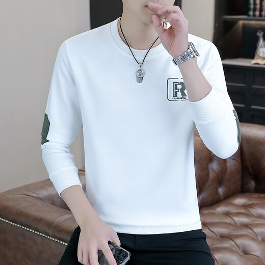 Edcofgivensi runder Nacken Langarm T-Shirt für Männer Frühling, Herbst und Winter Neues Sweatshirt für Männer Jugendmodet trendy Herren-Top-Basis-Hemd ohne Fleece 9905-schwarze reguläre M-Größe (80-105jin [Jin gleich 0,5 kg]))