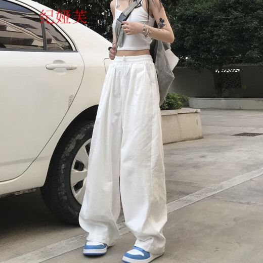 她风采 日系复古风直筒阔腿裤子女2022新款春秋季宽松个性工装裤休闲长 691#白色 L码【100-110斤】