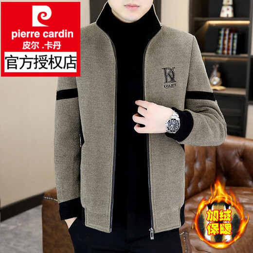 Pierre Cardin velvet thickened jacket men's autumn and winter short casual stand-up collar woolen coat gold mink velvet quilted warm jacket 5522 black velvet warm velvet 2XL suitable for 138-148Jin Jin equals 0.5 kg