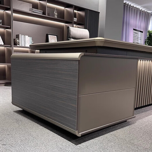 Qiheng (XIIBLC) simple and modern president desk boss desk office desk high-end light luxury executive desk with lights 2.4 meters boss desk (double cabinet with lights)