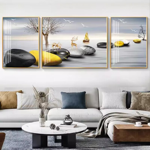 Sanqihu maßgeschneidert für leichte Luxus Wohnzimmer Dekoration Malerei Sofa Hintergrund Wandmalerei Mural Malerei Fulu Landschaft Triptycharchatchatmosphärische HJ-3893-Smooth Segel für 2-2,5 Meter Sofa 40*60 m auf beiden Seiten geeignet