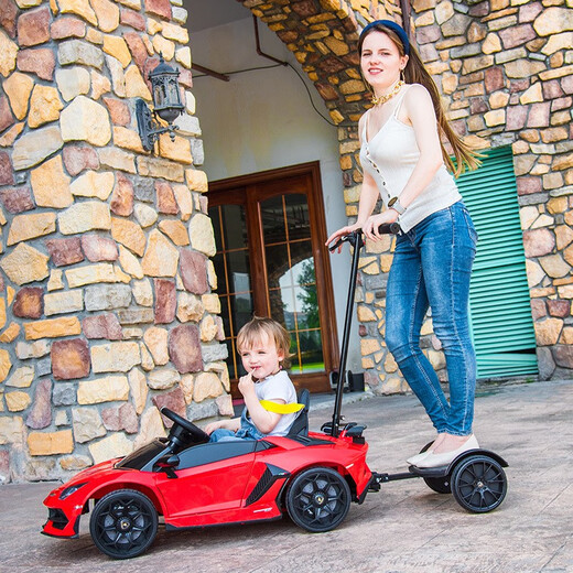 Haolaixi Lamborghini children's electric car four-wheeled with remote control baby car adult and child toy car can sit on the stroller red adult standing board/foam soft wheel/leather seat