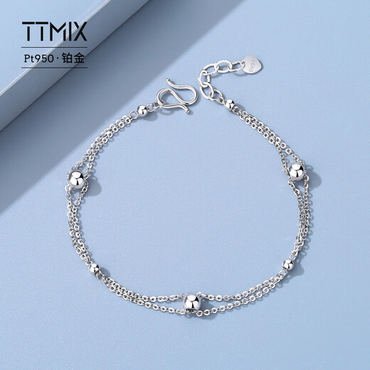 TTMIX platinum bracelet for women pt950 round beads double platinum bracelet romantic birthday gift for girlfriend 3.3-3.5g 16+2cm