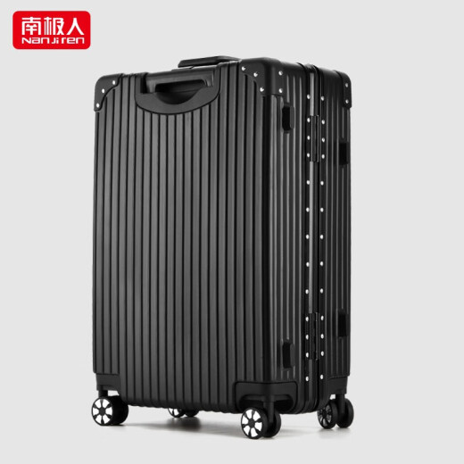 Nanjiren Trolley Case Aluminum Frame Suitcase Men's and Women's Size Capacity 24 Boarding Suitcase 26 Universal Wheel Password Leather Case 20 Right Angle Aluminum Frame Style - Black 26 Inch
